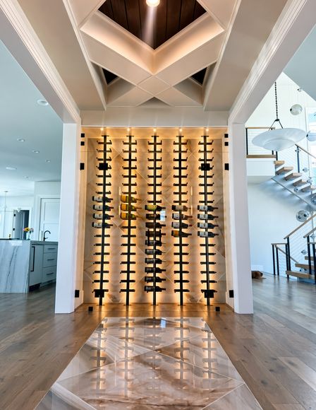 Backlit glass wine wall
