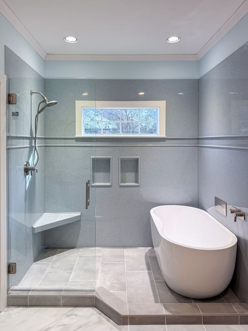 Frameless Shower and Freestanding Tub